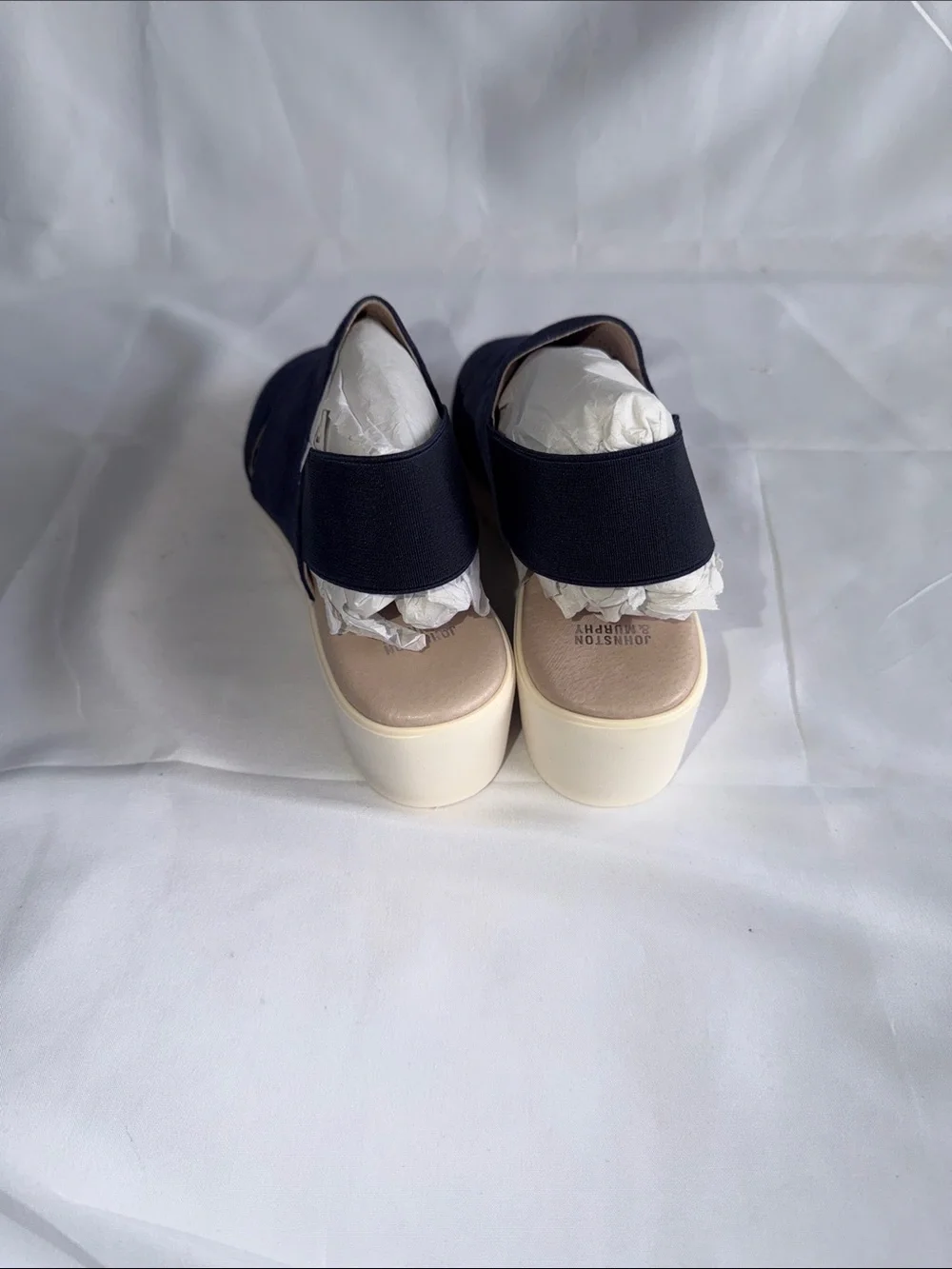 Johnston & Murphy Cassandra Navy Italian Kid Suede Wedge Slingback Sandals Sz 10